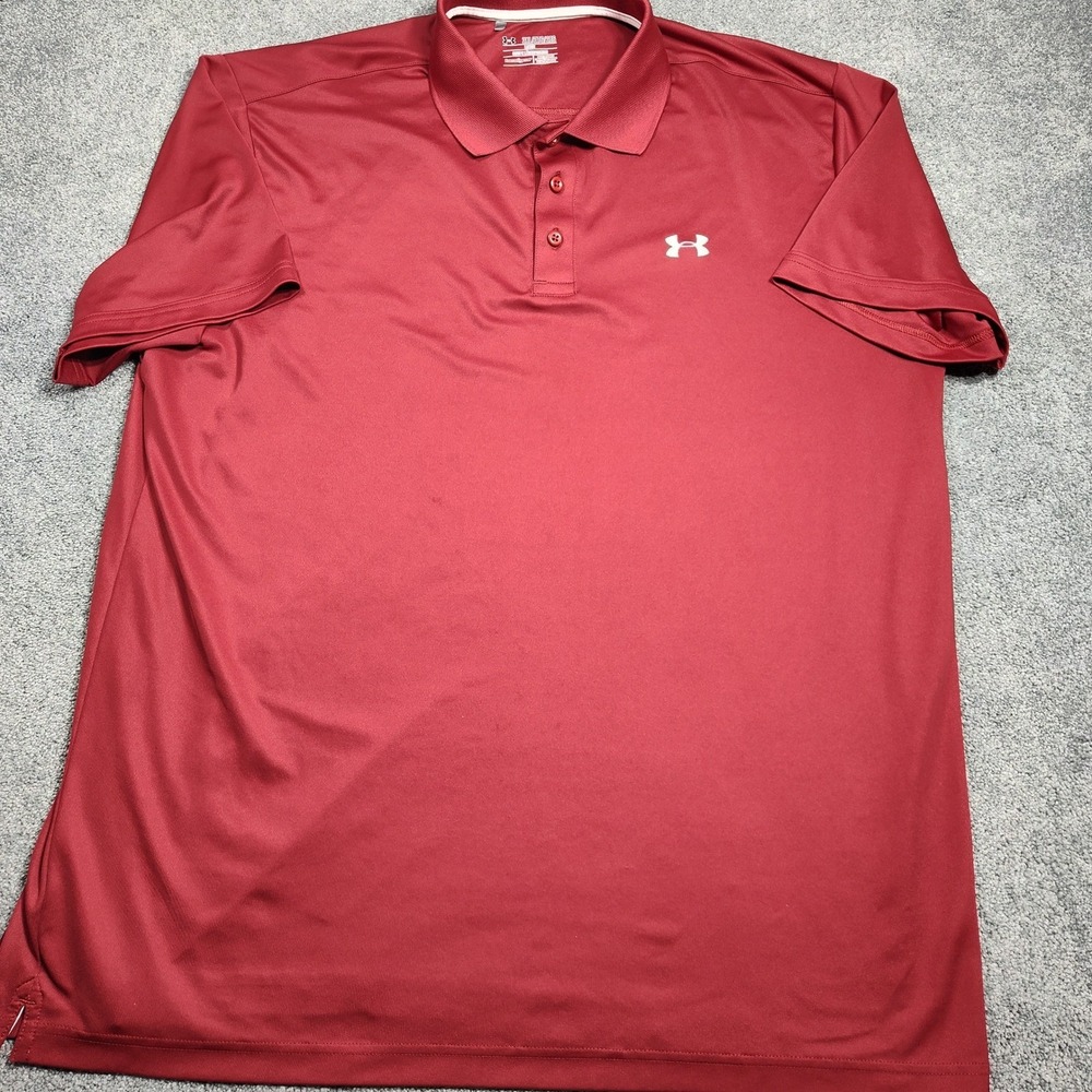 Under Armour HeatGear Polo Shirt Men’s 2XL Maroon Short Sleeve Loose Fit